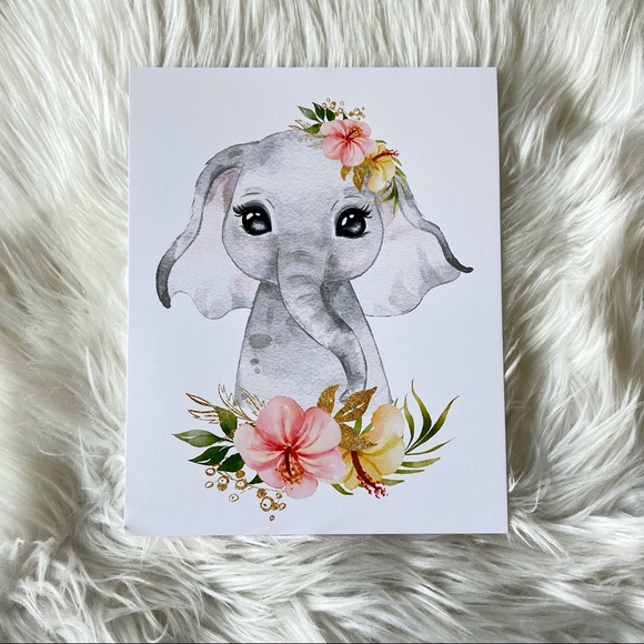 Cute Watercolor Floral Elephant Wall Art Print Poster Unframed - Picture 11 of 15